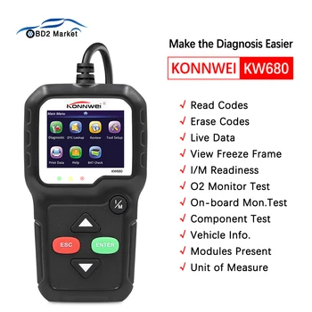 KONNWEI KW680 OBD2 сканер OBDII Автомобильная диагностика Инструменты автоматической диагностики Инструмент автомобильного сканера Считыватель диагностического кода Стирание и удаление