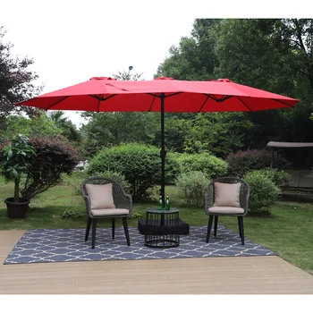 MF Studio 15-футовый Двусторонний Зонт для Патио с Основанием Большой Открытый Рыночный Зонт Redshade зонты пляжный зонт