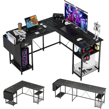 X-cosrack 88,5-дюймовый Большой компьютерный стол L-образной формы с выдвижным ящиком для хранения -Черный