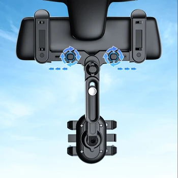 Автомобильное зеркало заднего вида с 360-градусным держателем телефона, держатель GPS, зажим для телефона, Выдвижная подставка для телефона заднего вида с силиконовыми накладками