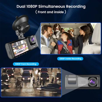 Автомобильный видеорегистратор с 3 объективами HD 1080P, автомобильный регистратор данных, парковочный монитор, автоматическая видеокамера, циклическая запись, обнаружение движения с G-сенсором