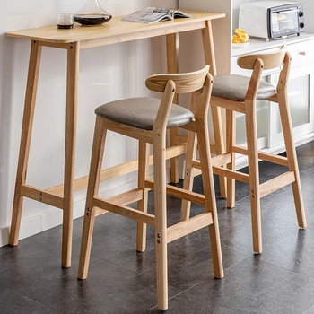 Барные стулья из массива дерева в скандинавском стиле, современная минималистичная домашняя кухня, Высокий барный стул, стулья для отдыха со спинкой, Барная мебель, Дизайнерский стул для кафе