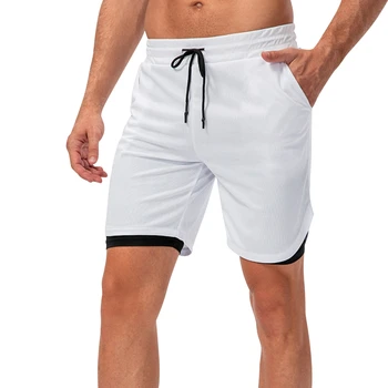 Летние спортивные шорты, мужские тренировочные, быстросохнущие, дышащие, состоящие из пяти частей, легкие спортивные штаны для фитнеса, поддельные, из двух частей