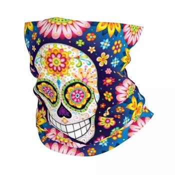Мексиканские цветы, Бандана с Сахарным Черепом, Зимняя грелка для шеи, Ветрозащитная повязка на лицо, шарф на Хэллоуин, День мертвых, Гетра, повязка на голову