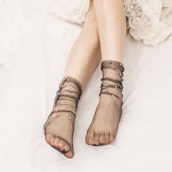 Модные Легкие тонкие женские носки из хрустального шелка, модные сетчатые прозрачные чулочно-носочные изделия, уличная одежда, эластичные летние носки со стразами на лодыжках