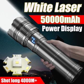 мощный белый лазерный фонарик емкостью 50000mah, перезаряжаемый через USB, масштабируемый фонарь дальнего действия, аварийный фонарь с индикатором заряда батареи