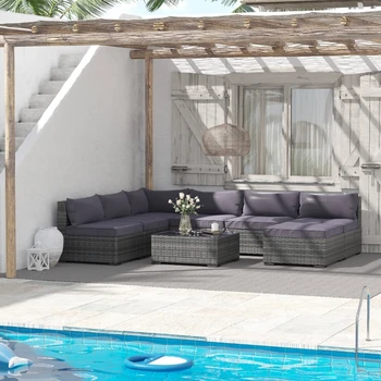 Набор мебели из ротанга из 8 предметов, набор плетеных диванов для беседы на свежем воздухе для внутреннего дворика, легко монтируется Для наружных садов на заднем дворе