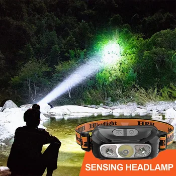 Налобный фонарь со светодиодным датчиком, новый USB-перезаряжаемый индукционный мощный свет, водонепроницаемый налобный фонарь для рыбалки, встроенный литиевый аккумулятор