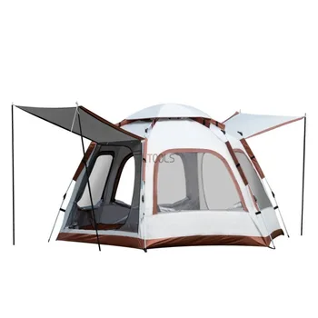Полностью автоматическая Шестиугольная палатка для кемпинга на открытом воздухе, Быстрораскрываемое укрытие с солнцезащитным покрытием, покрытое серебром, Автоматическая палатка большого размера на 5-8 человек