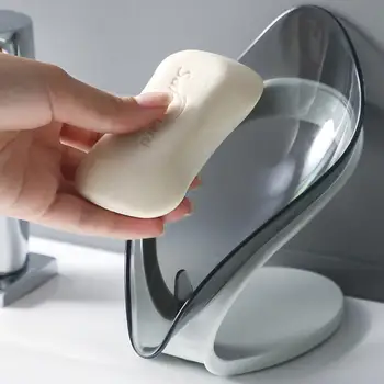 Прозрачная мыльница в форме листа, подставка для мыла для ванной комнаты, нескользящий дренажный держатель для мыла, креативные принадлежности для ванной комнаты