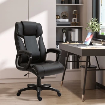 Эргономичное офисное кресло для руководителей с высокой спинкой, мягкими подлокотниками, регулируемое по высоте кресло из искусственной кожи, подходящее для офисов