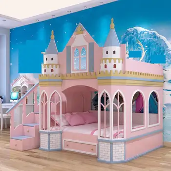 Кровать принцессы из массива дерева на заказ, замок мечты для девочек, Розовая детская вилла, двуспальная кровать, детская кровать